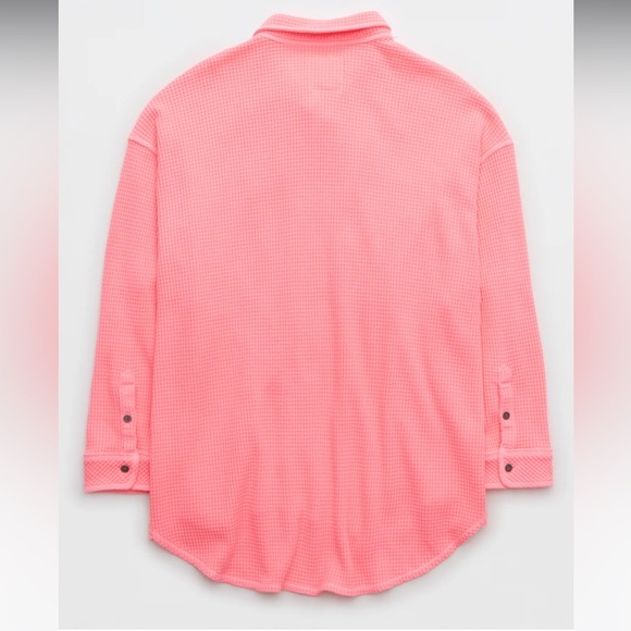 Aerie LumberJane Waffle Shirt Shacket Button Down Oversized in Coral Sun - Picture 3 of 14